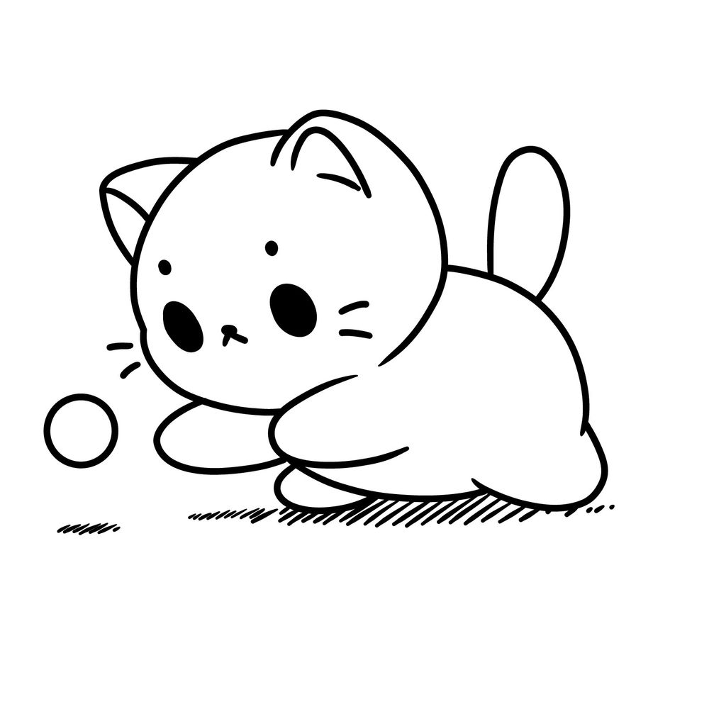 How To Draw A Cute Kawaii Cat Chasing A Ball Simple Tutorial
