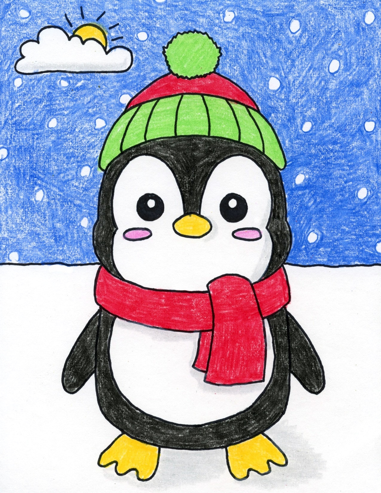 How To Draw A Cute Penguin Step by Step Art Lesson For Kids