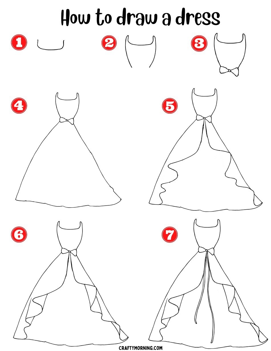 How To Draw A Dress Easy Step By Step Printable Crafty Morning