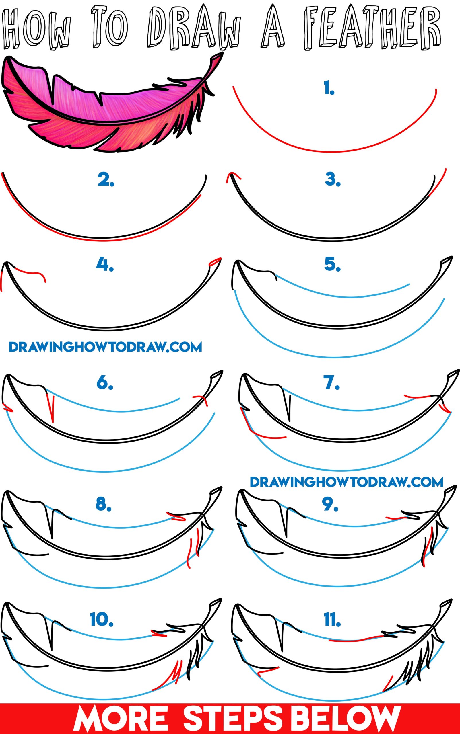 How To Draw A Feather Easy Step By Step Drawing Tutorial For 