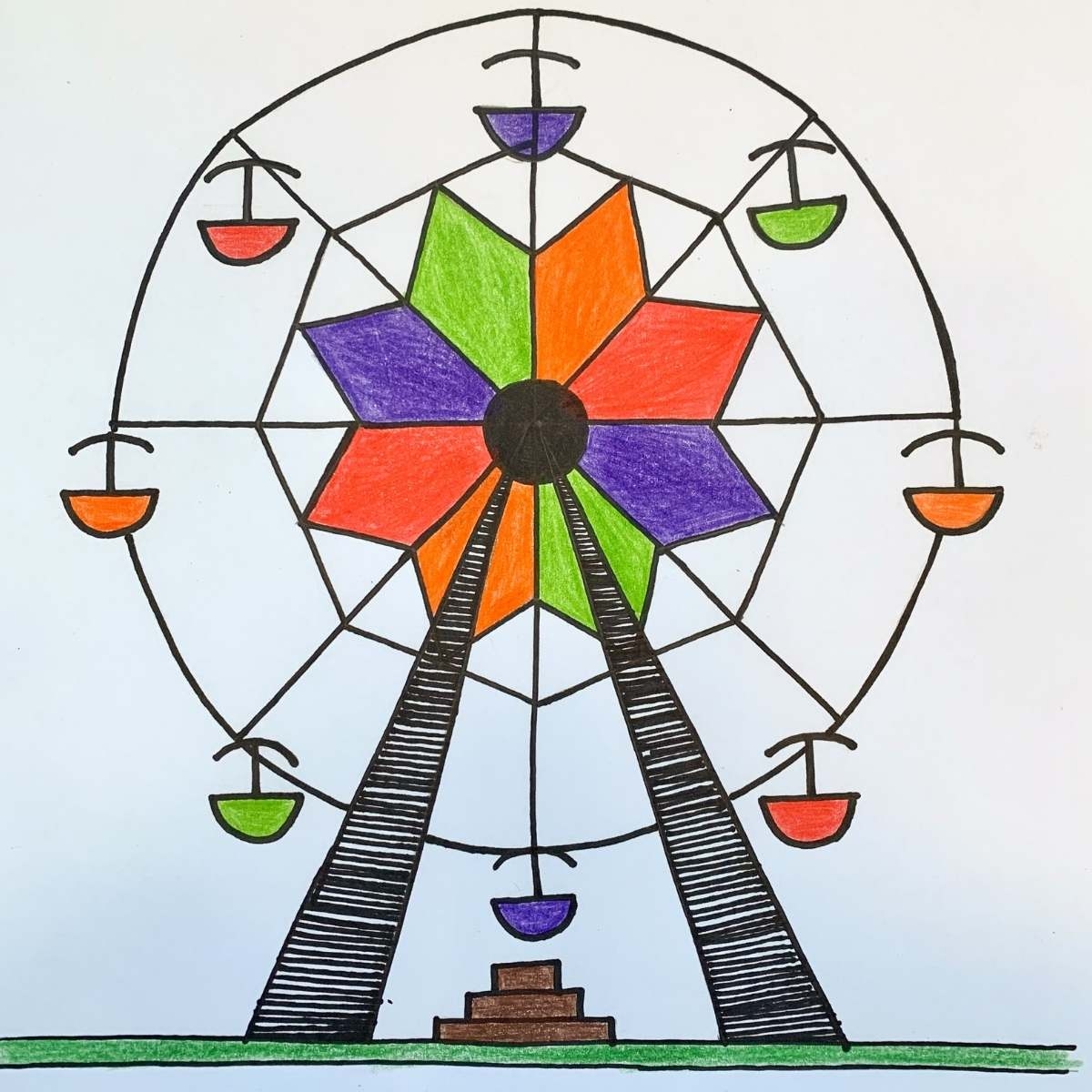 How To Draw A Ferris Wheel Colorfully Basicdraw