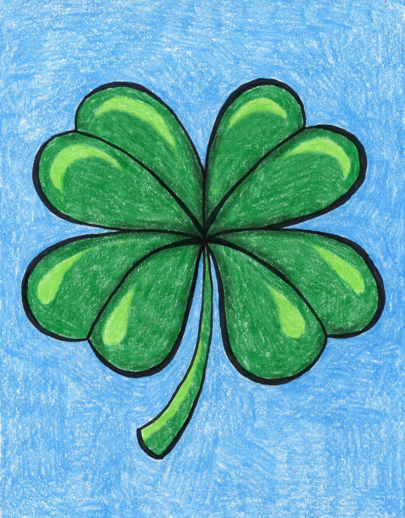 How To Draw A Four Leaf Clover Easy Step by Step Art Lesson For Kids