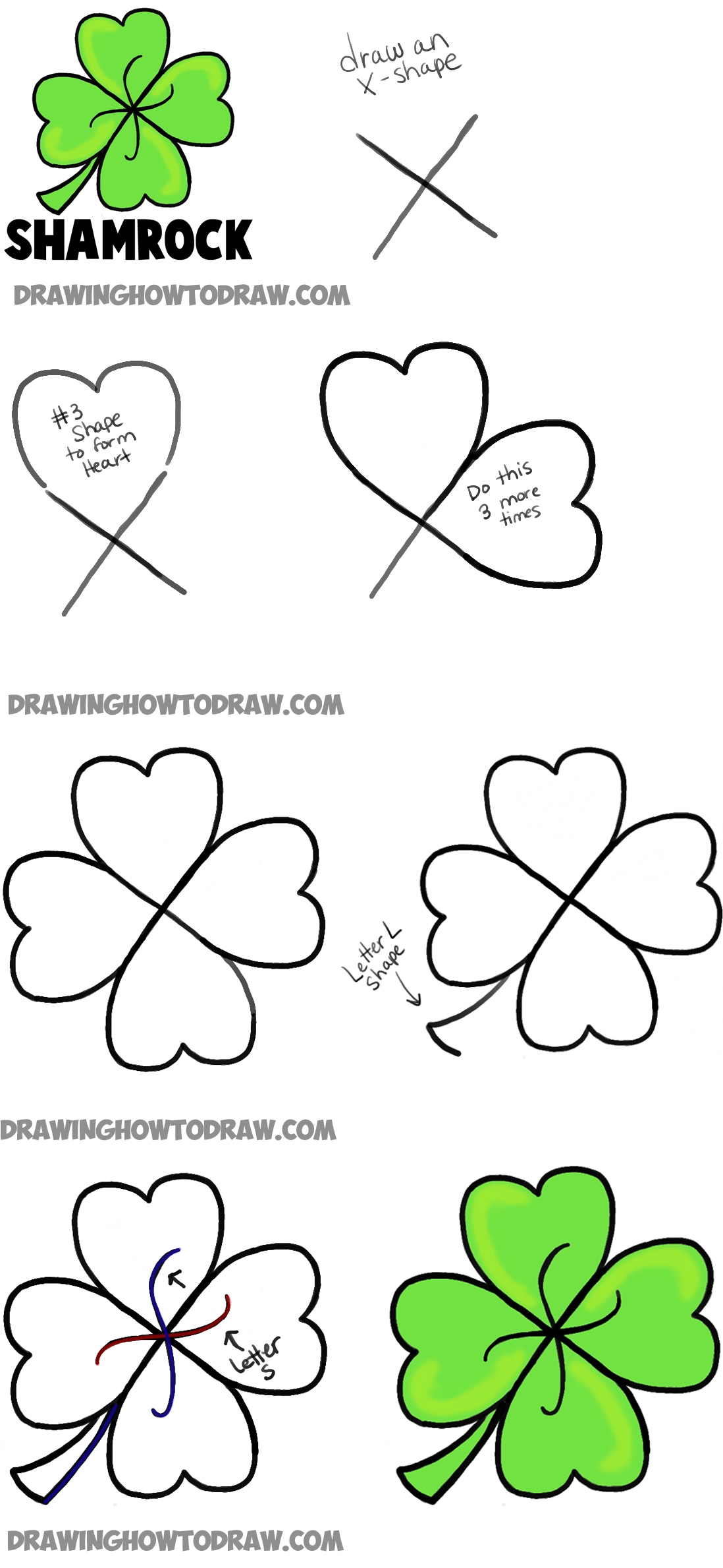 How To Draw A Four Leaf Clover Or Shamrocks For Saint Patricks Day How To Draw Step By Step Drawing Tutorials