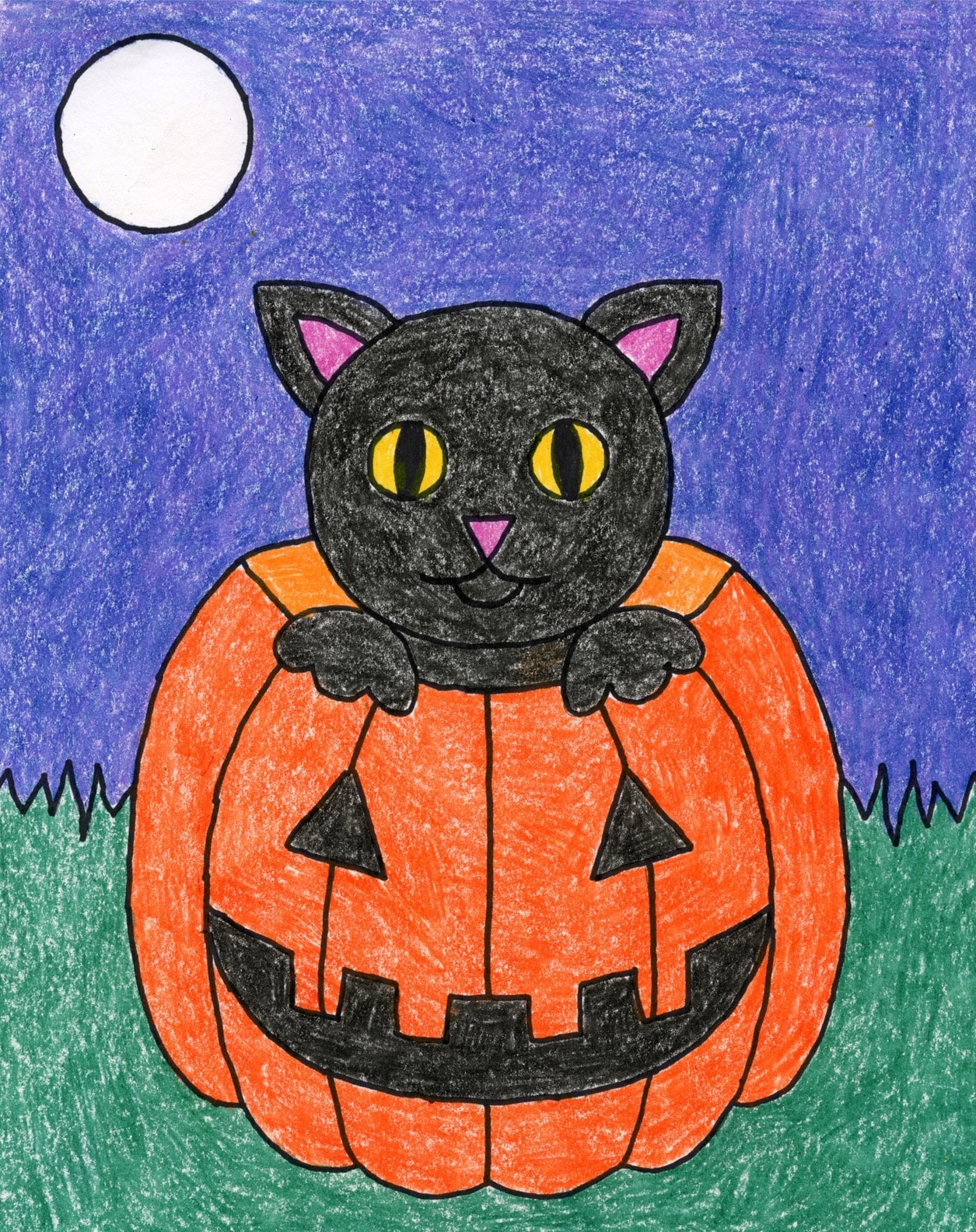How To Draw A Halloween Cat Tutorial Video U0026 Cat Coloring Page