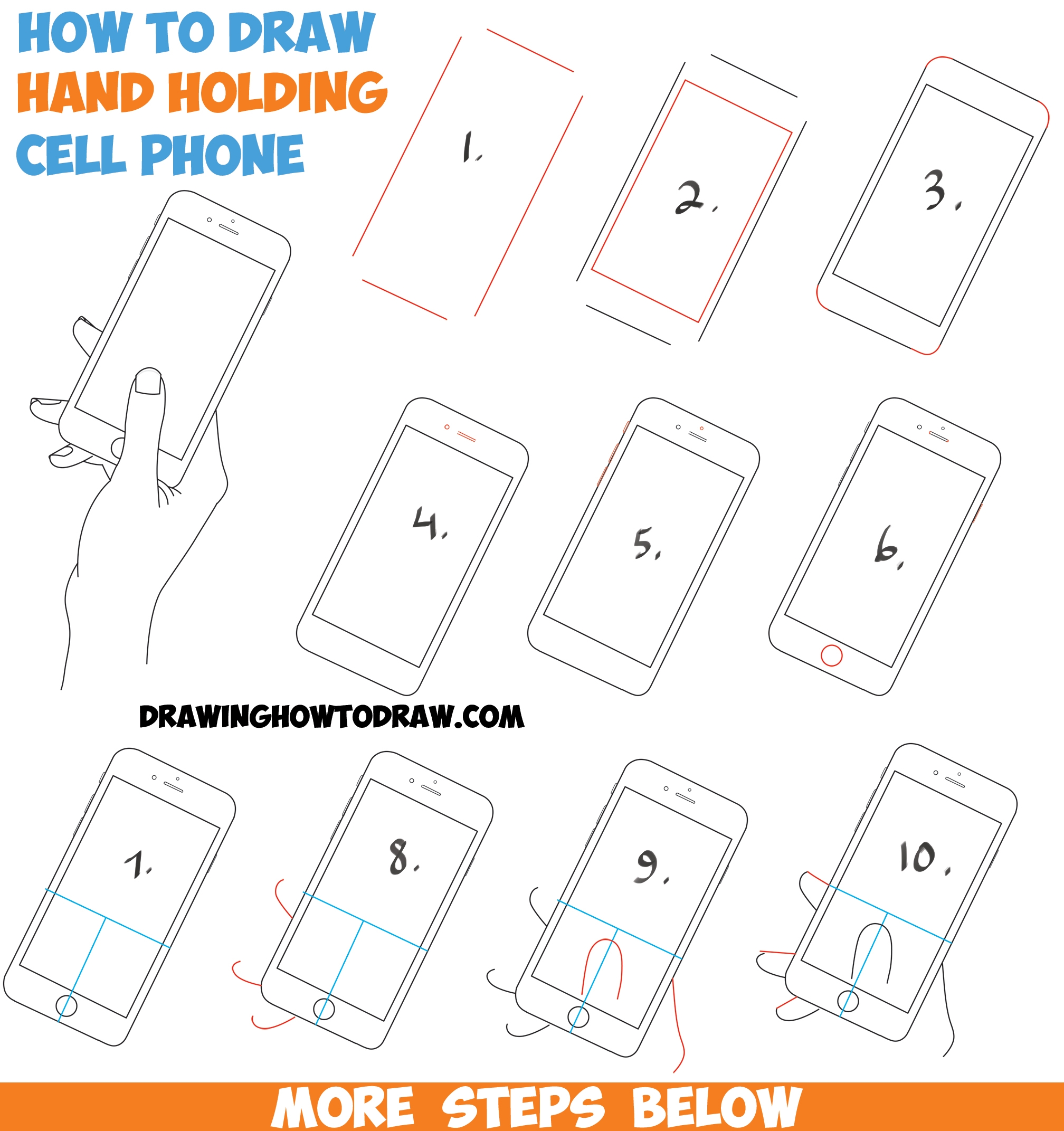 How To Draw A Hand Holding A Cell Phone IPhone In Easy Step By Step Drawing Tutorial How To Draw Step By Step Drawing Tutorials