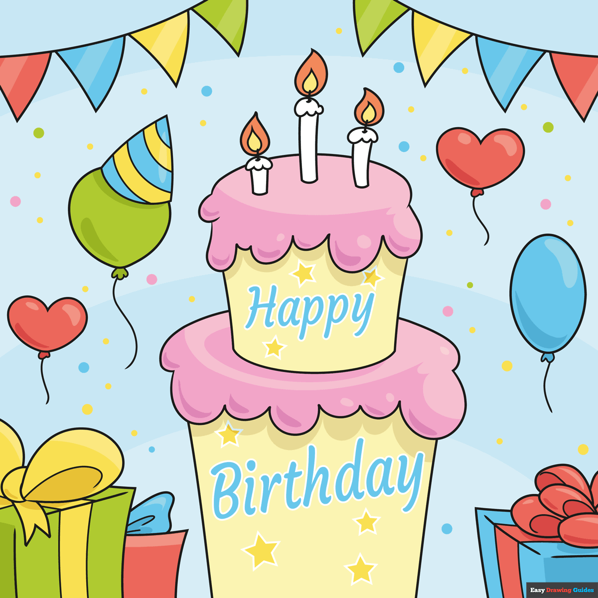 How To Draw A Happy Birthday Card Really Easy Drawing Tutorial