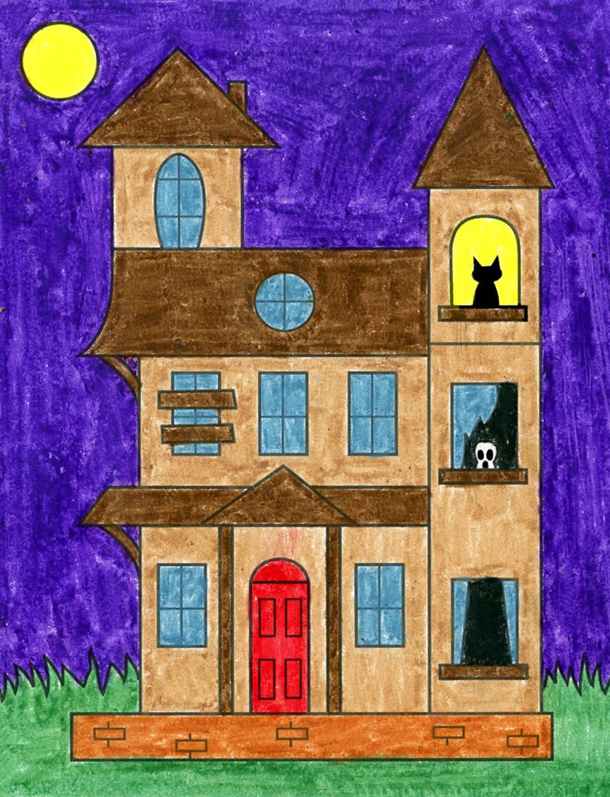 How To Draw A Haunted House Step by Step Art Lesson For Kids