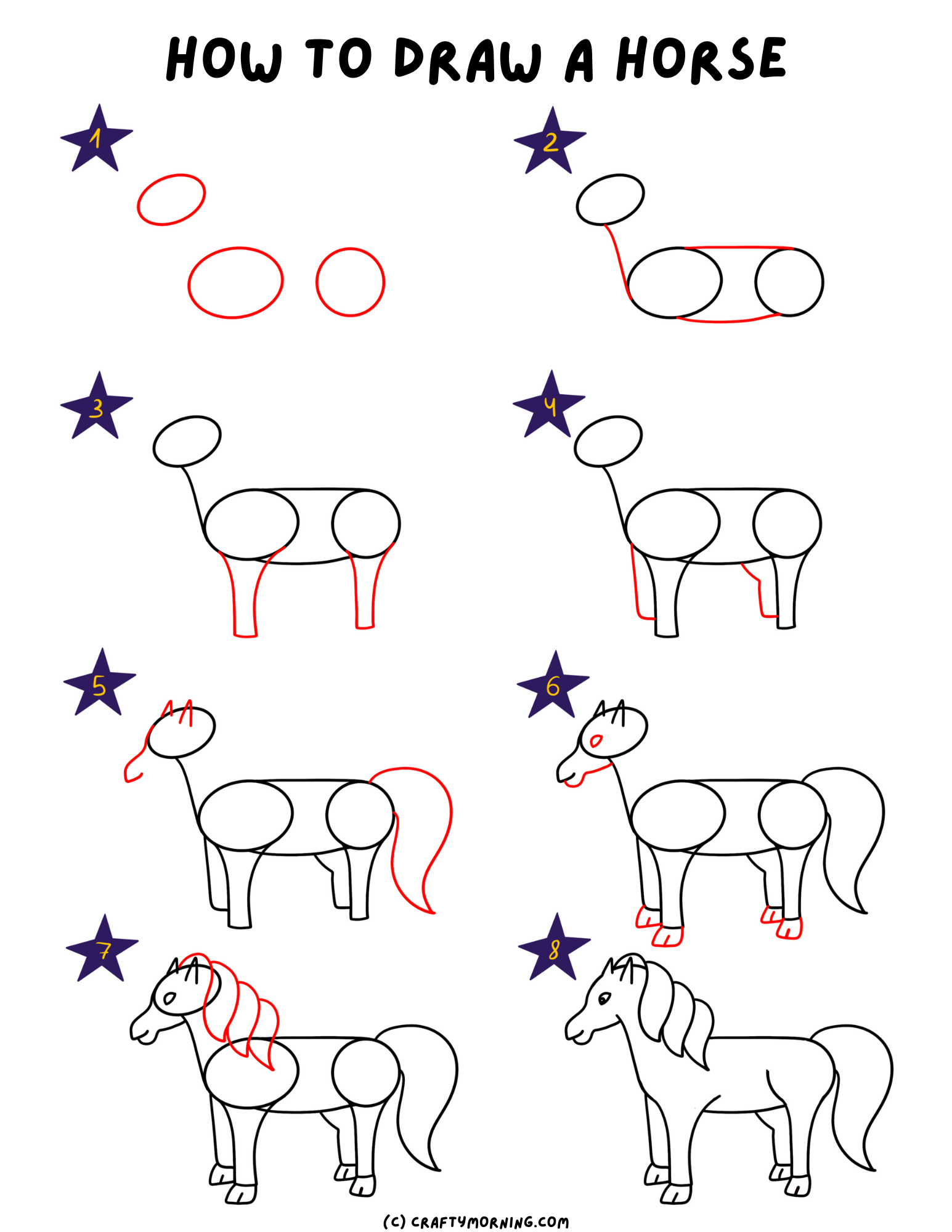 How To Draw A Horse Easy Step By Step Crafty Morning