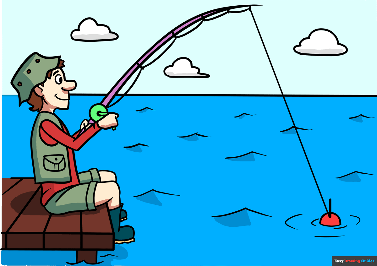 How To Draw A Man Fishing Really Easy Drawing Tutorial