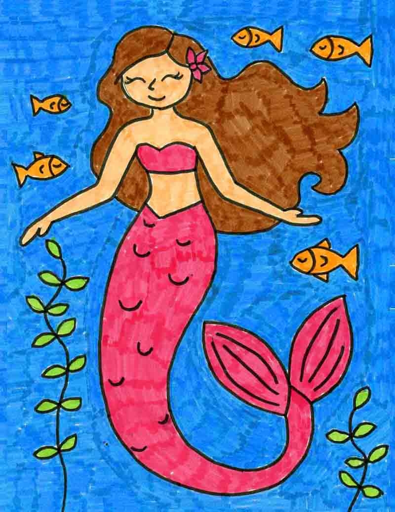 How To Draw A Mermaid Easy Step by Step Art Lesson For Kids