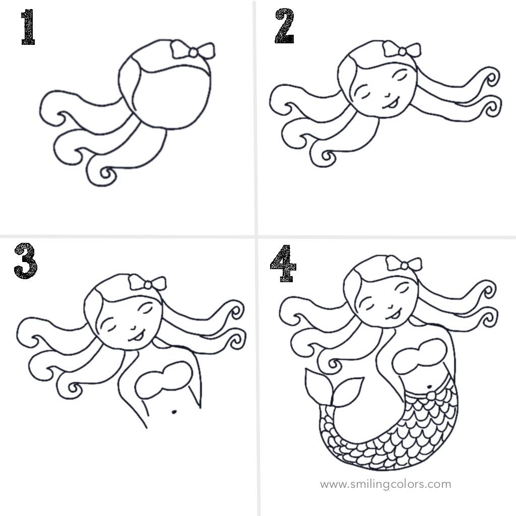 How To Draw A Mermaid Simple Step By Step Smiling Colors