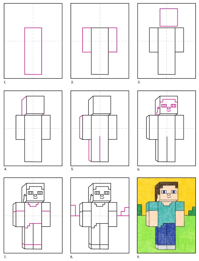 How To Draw A Minecraft Character Easy Step by Step Art Lesson For Kids