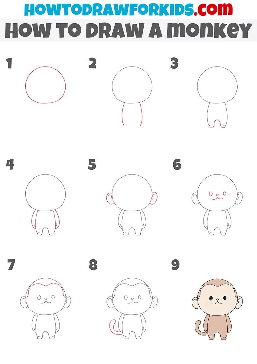 How To Draw A Monkey Easy Drawing Tutorial For Kids