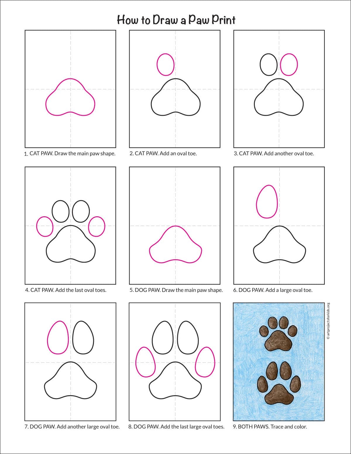 How To Draw A Paw Print For A Dog U0026 Cat Easy Step by Step Art 