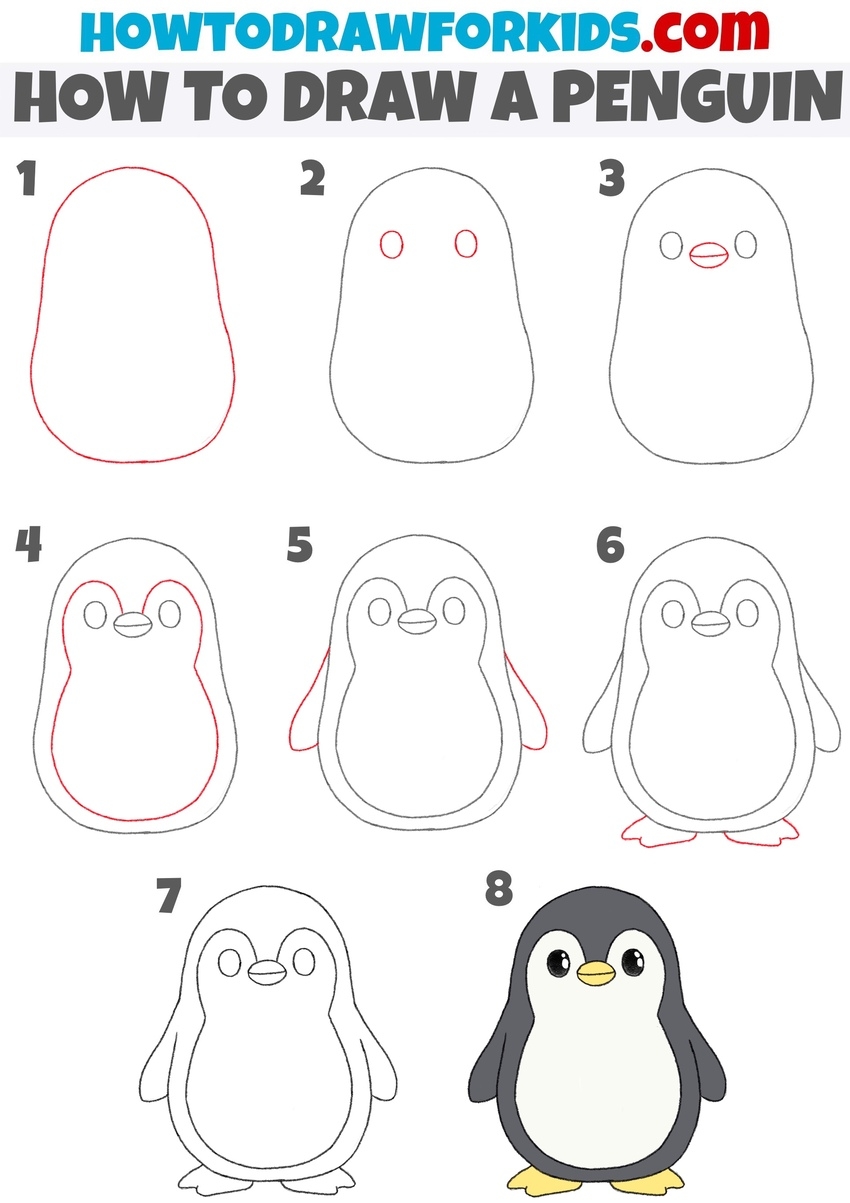 How To Draw A Penguin Easy Drawing Tutorial For Kids
