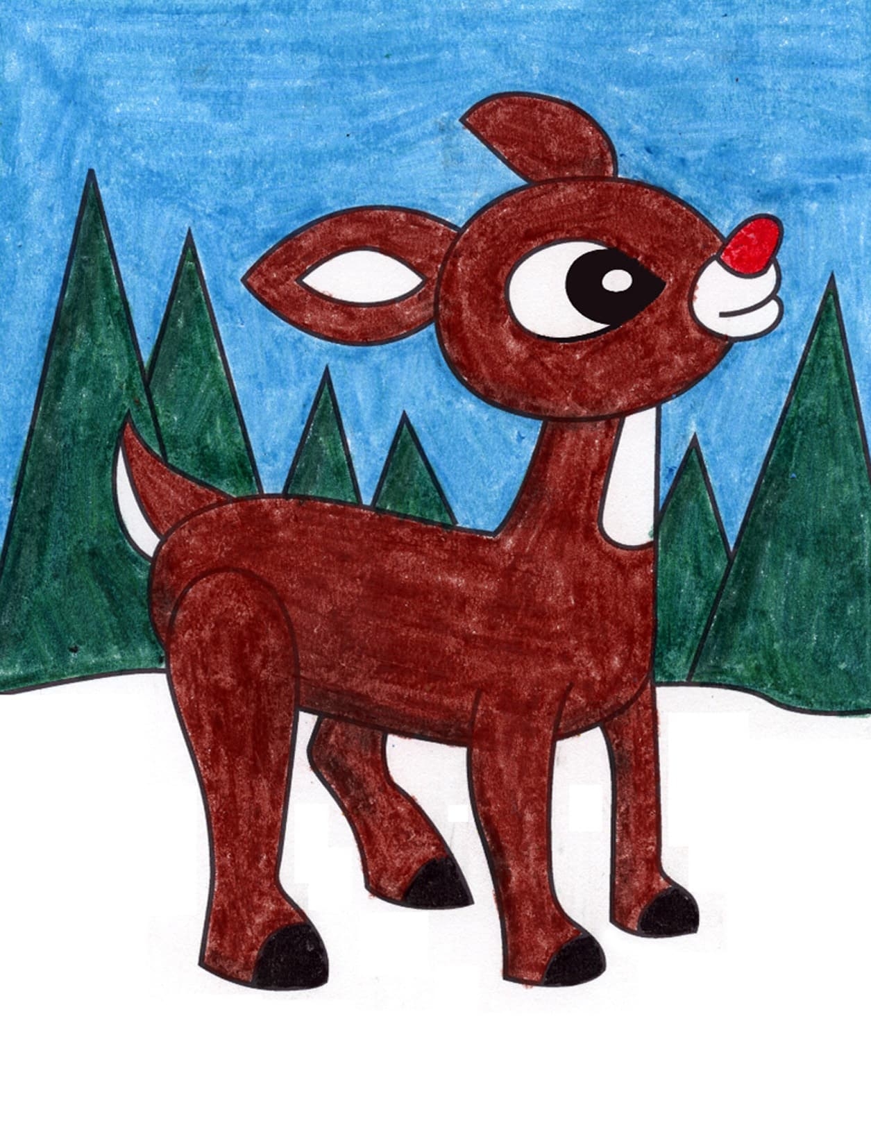 How To Draw A Reindeer Easy Step by Step Art Lesson For Kids