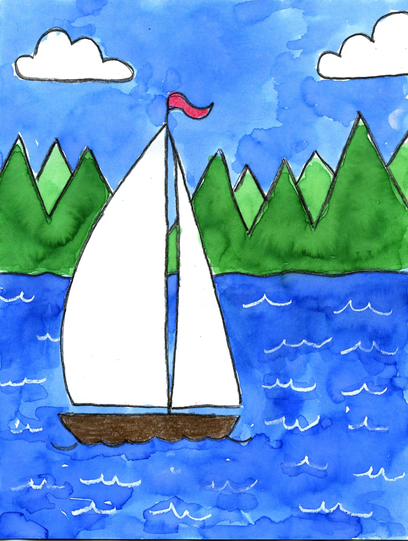 How To Draw A Sailboat Easy Step by Step Art Lesson For Kids