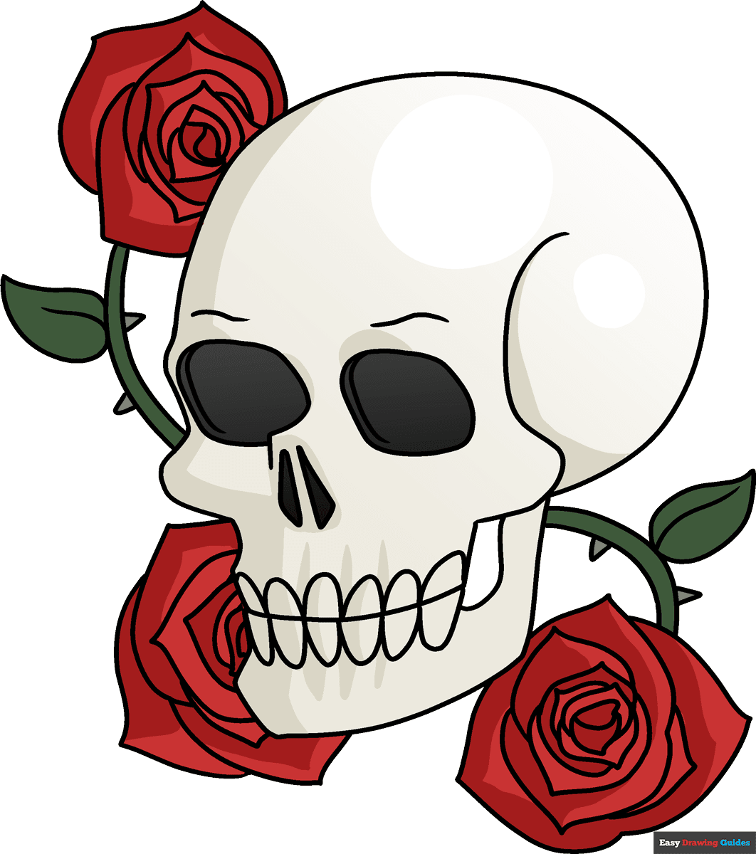 skull rose drawing