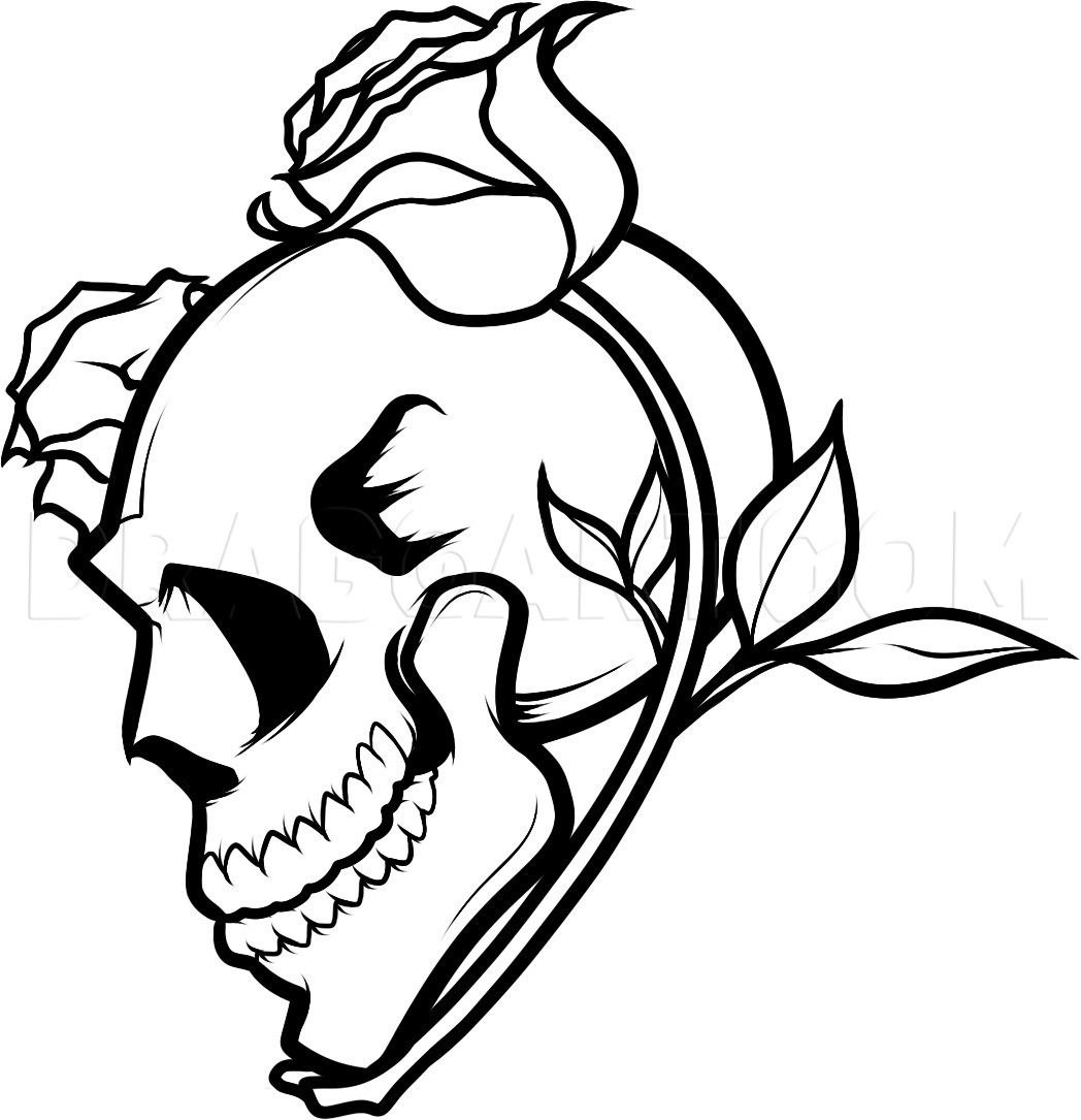 How To Draw A Skull And Roses Skull And Roses Drawing Step By 
