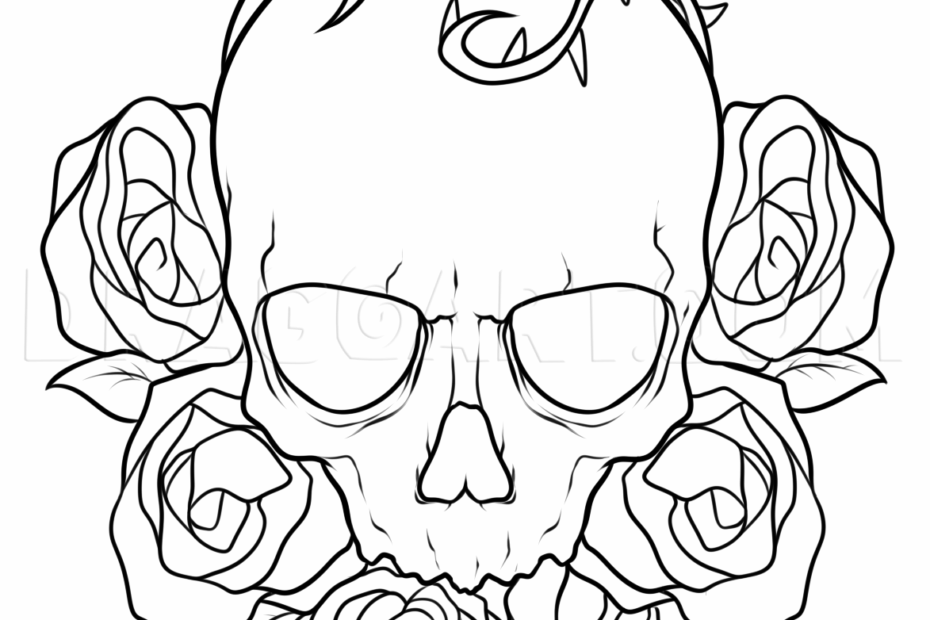 How To Draw A Skull And Roses Tattoo Drawing Step By Step By