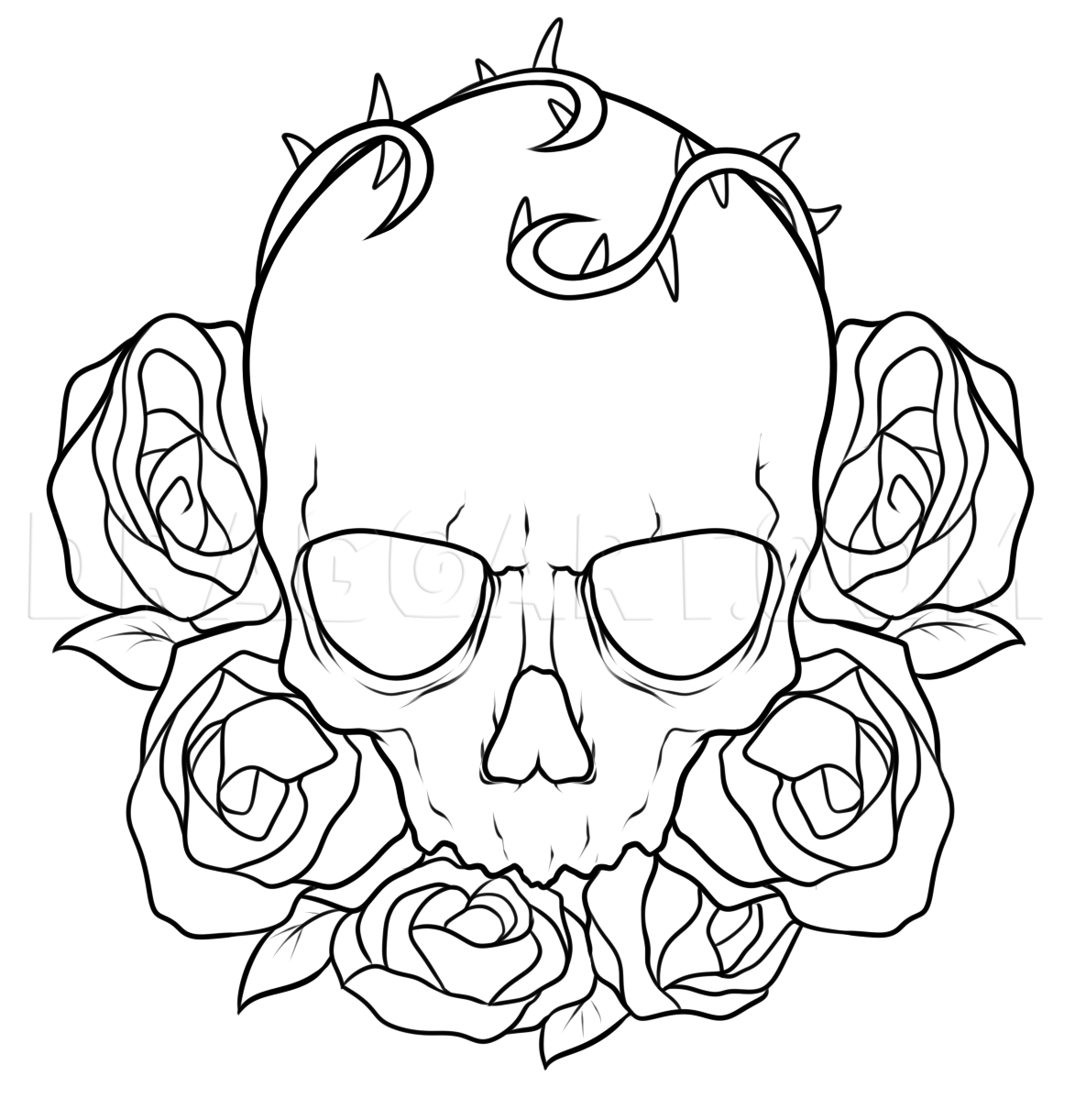 How To Draw A Skull And Roses Tattoo Drawing Step By Step By 