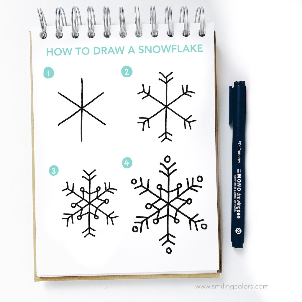 How To Draw A Snowflake Step By Step 6 Ways Smiling Colors