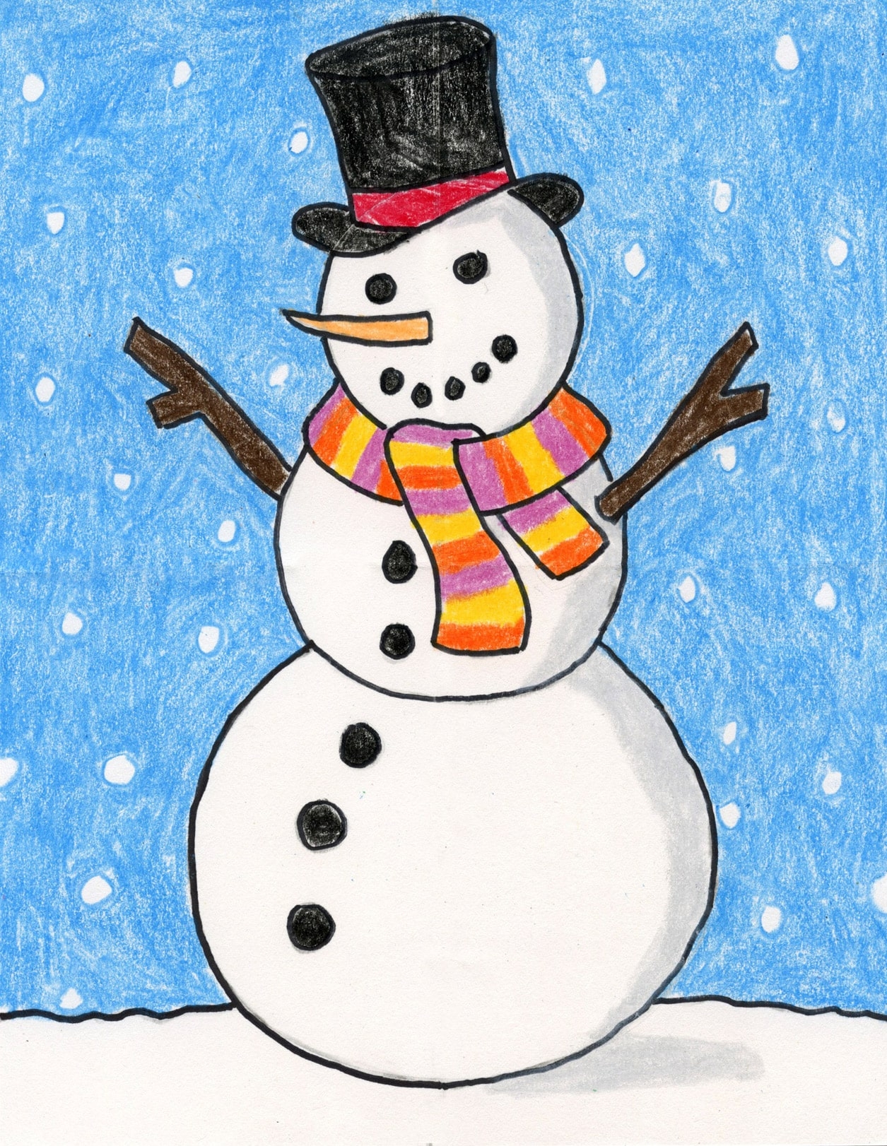 How To Draw A Snowman Easy Step by Step Art Lesson For Kids