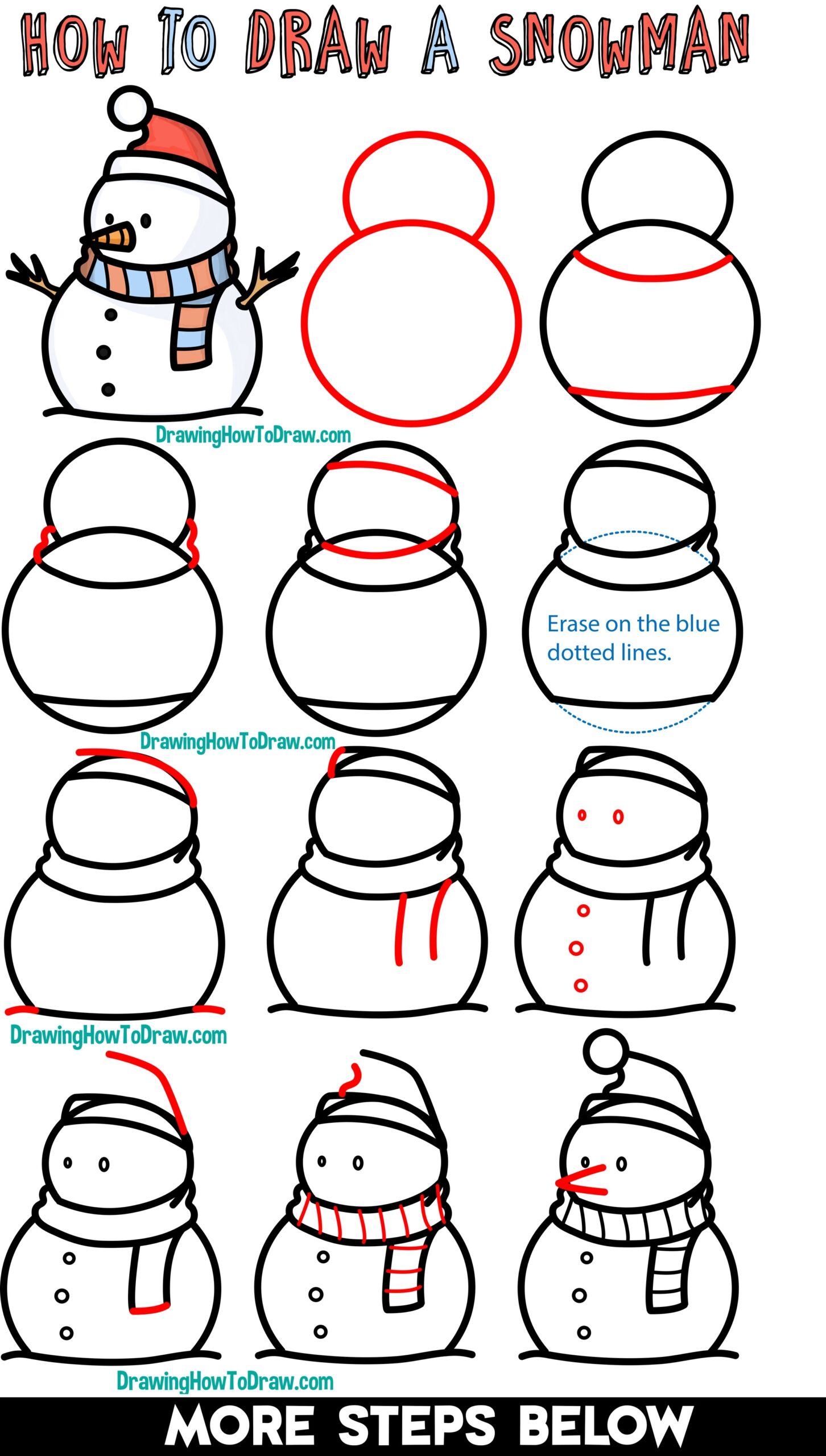 How To Draw A Snowman Easy Step By Step Drawing Tutorial For Kids 