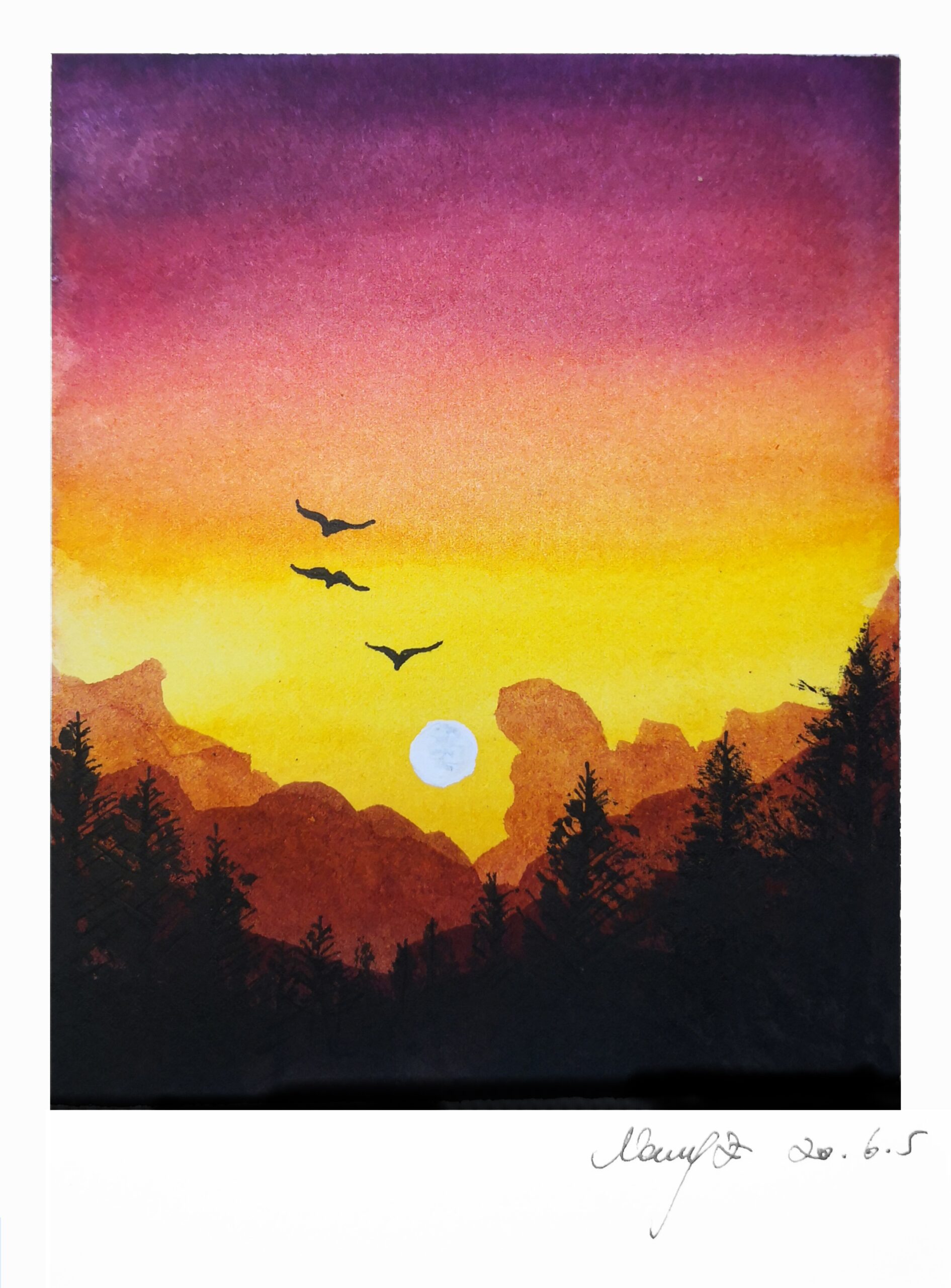 sunset drawing easy