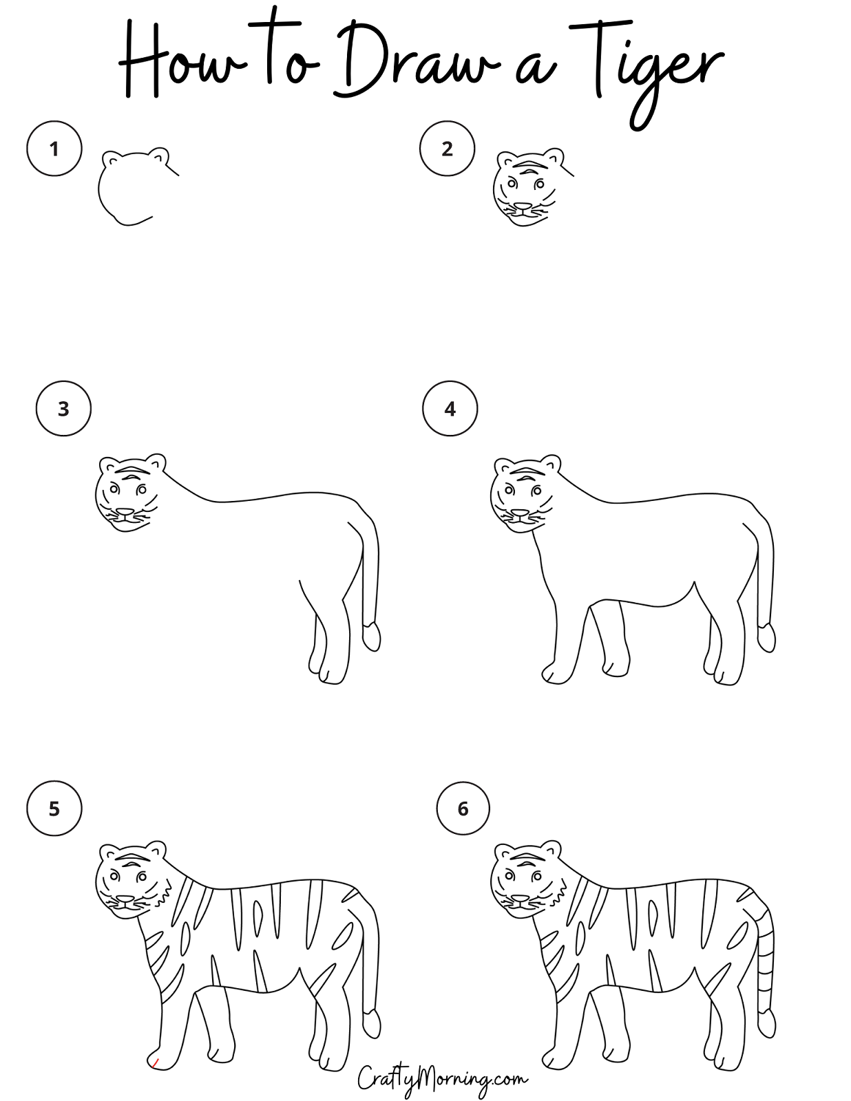 How To Draw A Tiger Step By Step Crafty Morning