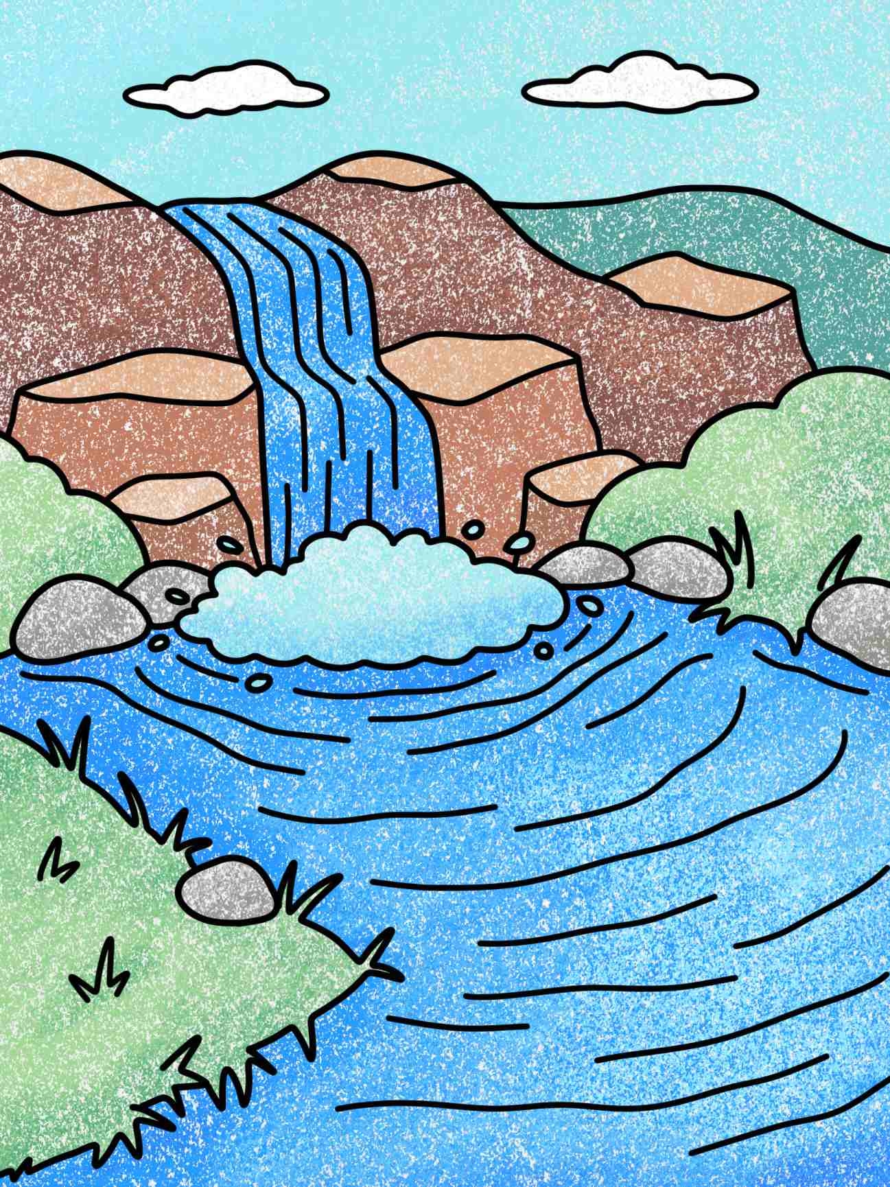 waterfall painting for kids