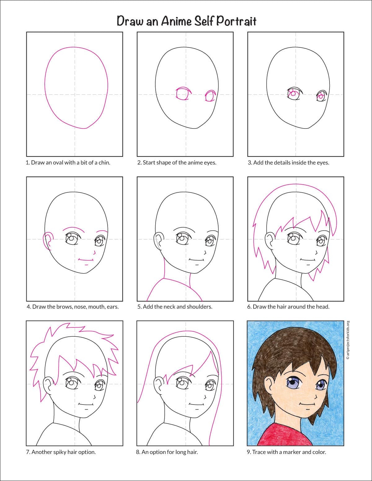 How To Draw An Anime Self Portrait Step by Step Art Lesson For Kids