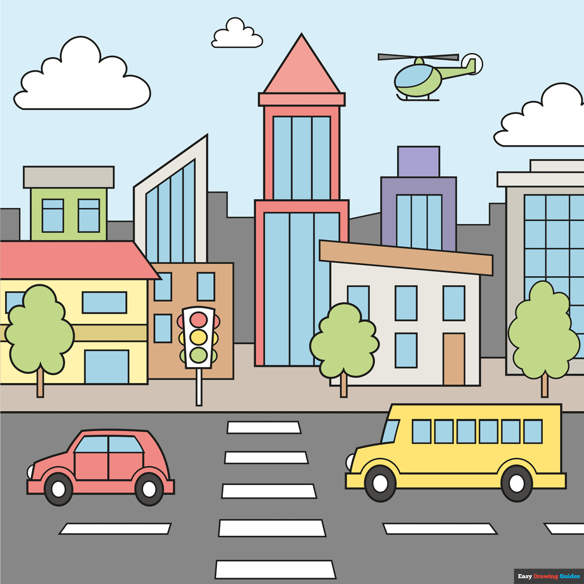 How To Draw An Easy City For Kids Really Easy Drawing Tutorial