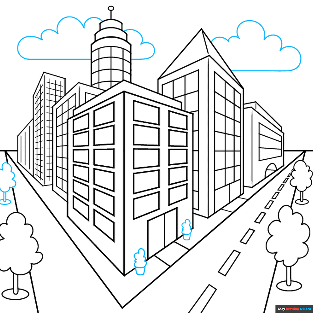 How To Draw An Easy City In Two Point Perspective Really Easy 