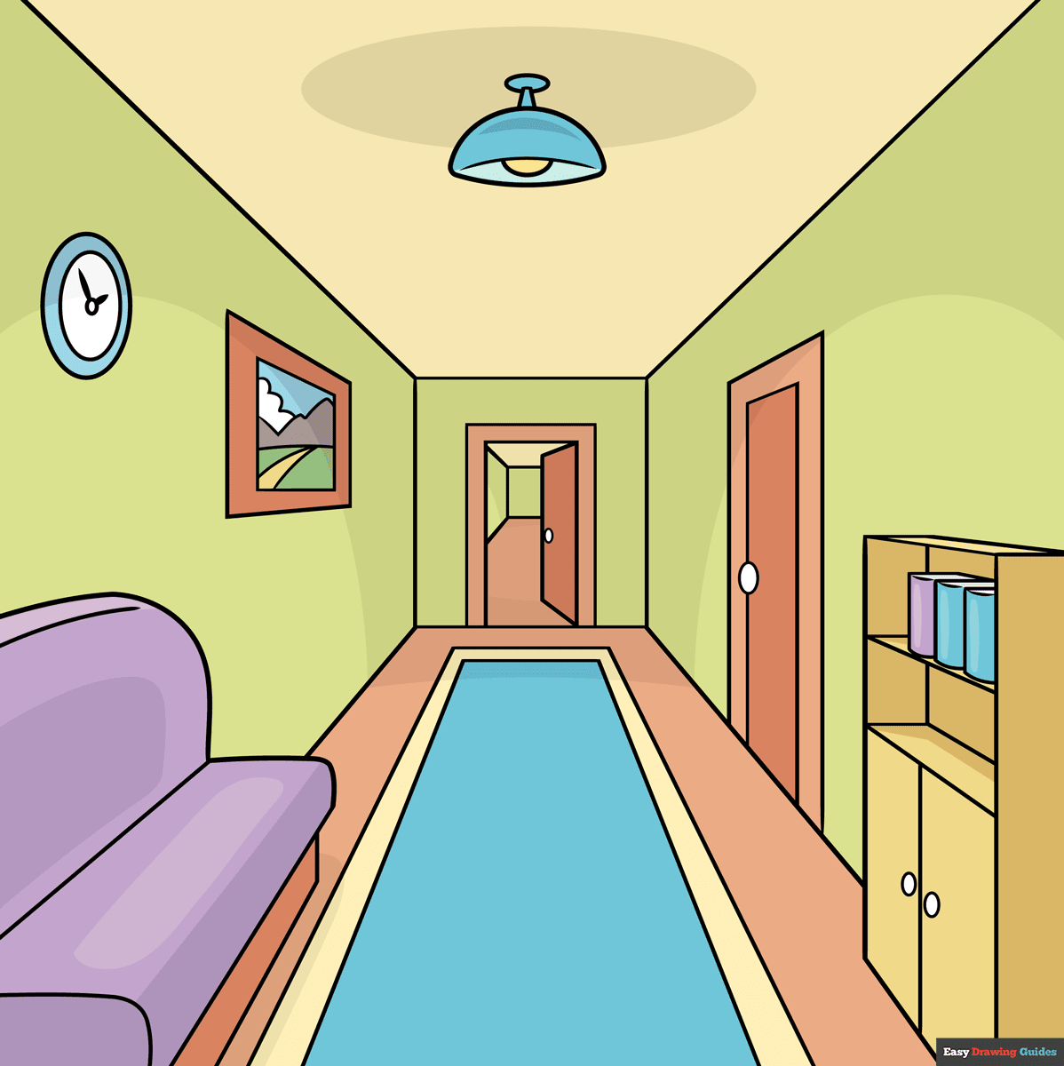How To Draw An Easy Hallway In One Point Perspective Really Easy Drawing Tutorial