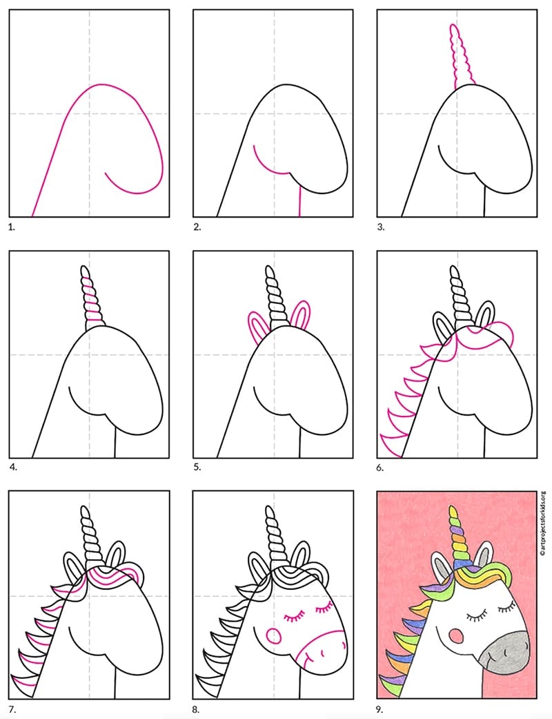 How To Draw An Easy Unicorn Head Tutorial Video Coloring Page