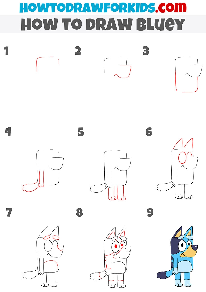 How To Draw Bluey Easy Drawing Tutorial For Kids