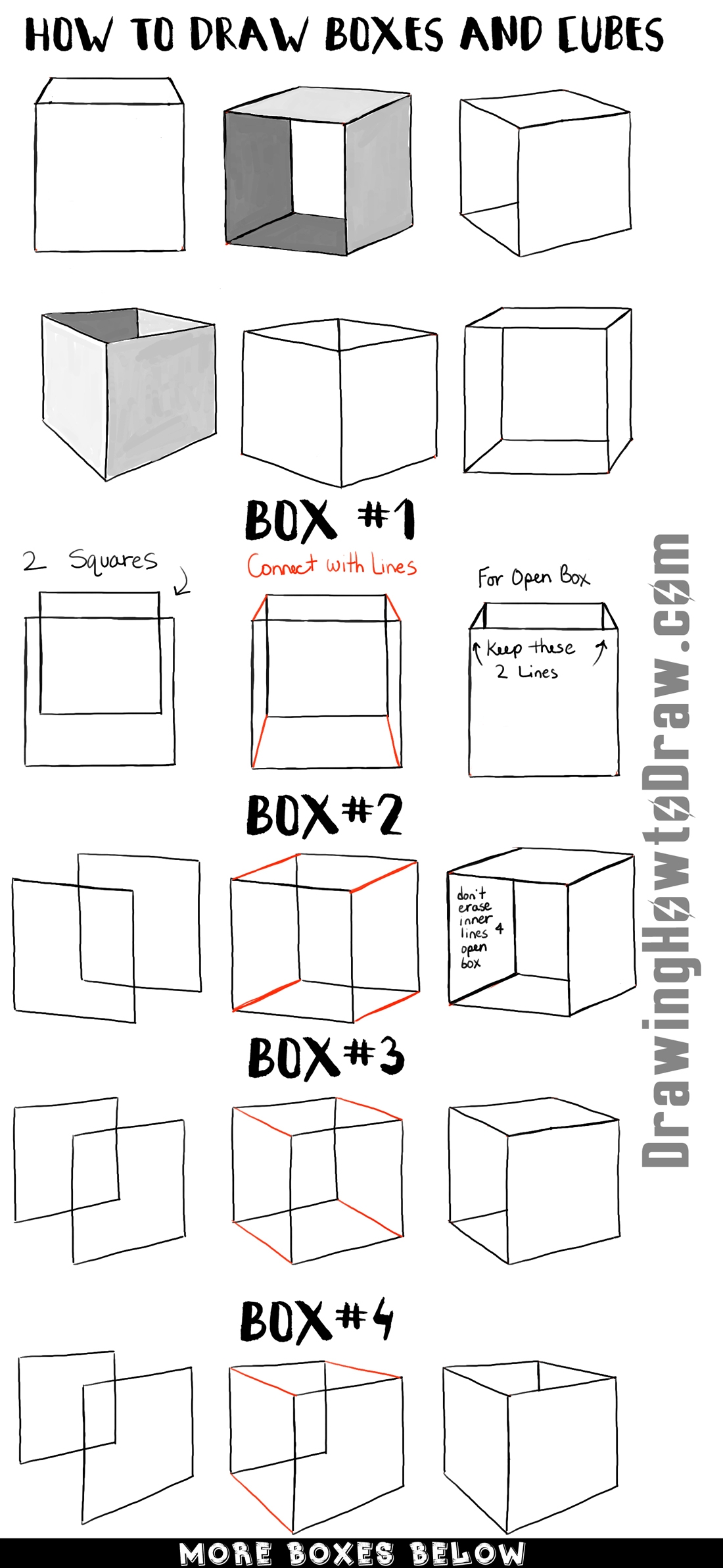 How To Draw Boxes And Cubes And How To Shade Them Step By Step Tutorial How To Draw Step By Step Drawing Tutorials