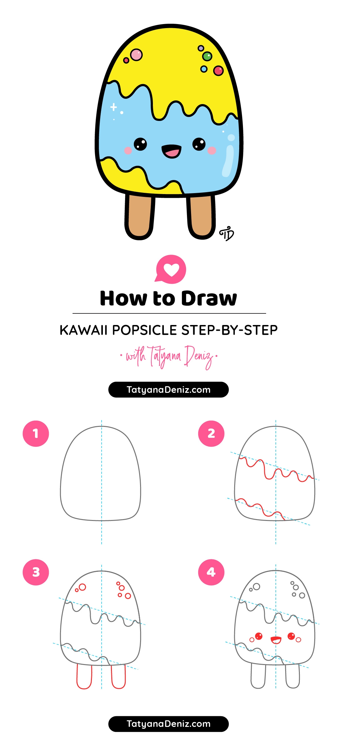How To Draw Cute Cartoon Popsicle With A Face Step by step