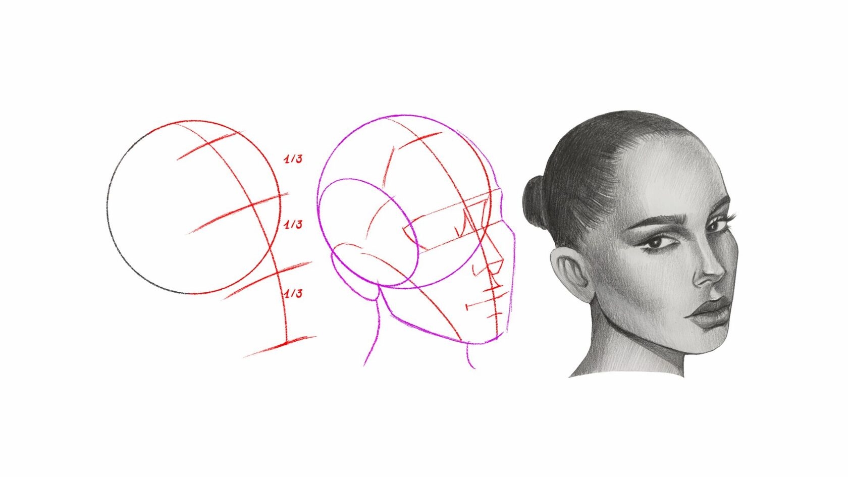 HOW TO DRAW FEMALE FACE STEP BY STEP GUIDE OF DRAWING PORTRAIT FROM THE FRONT SIDE AND A 3 4 VIEW