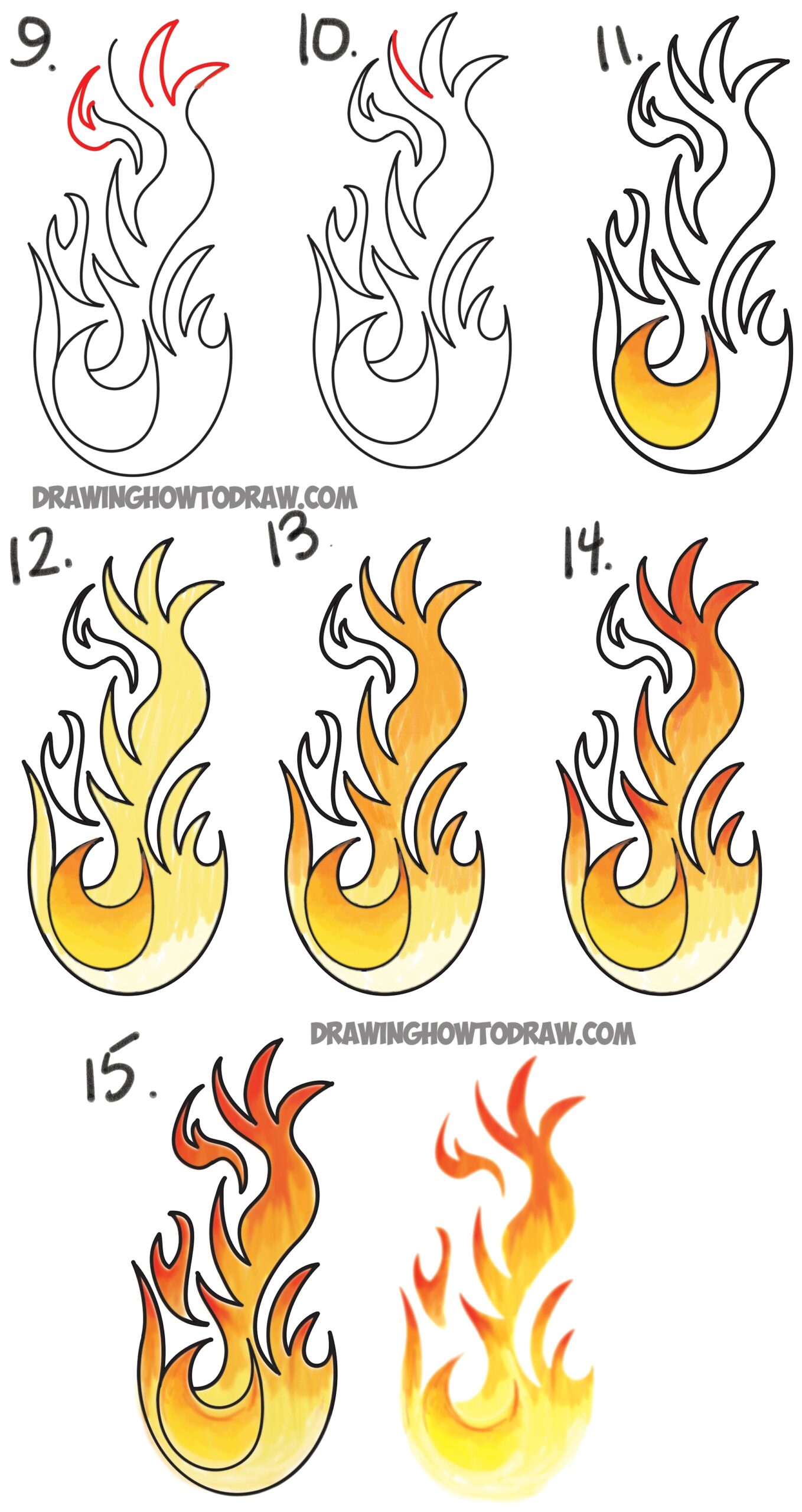 How To Draw Flames And Drawing Cartoon Fire Drawing Tutorial How 