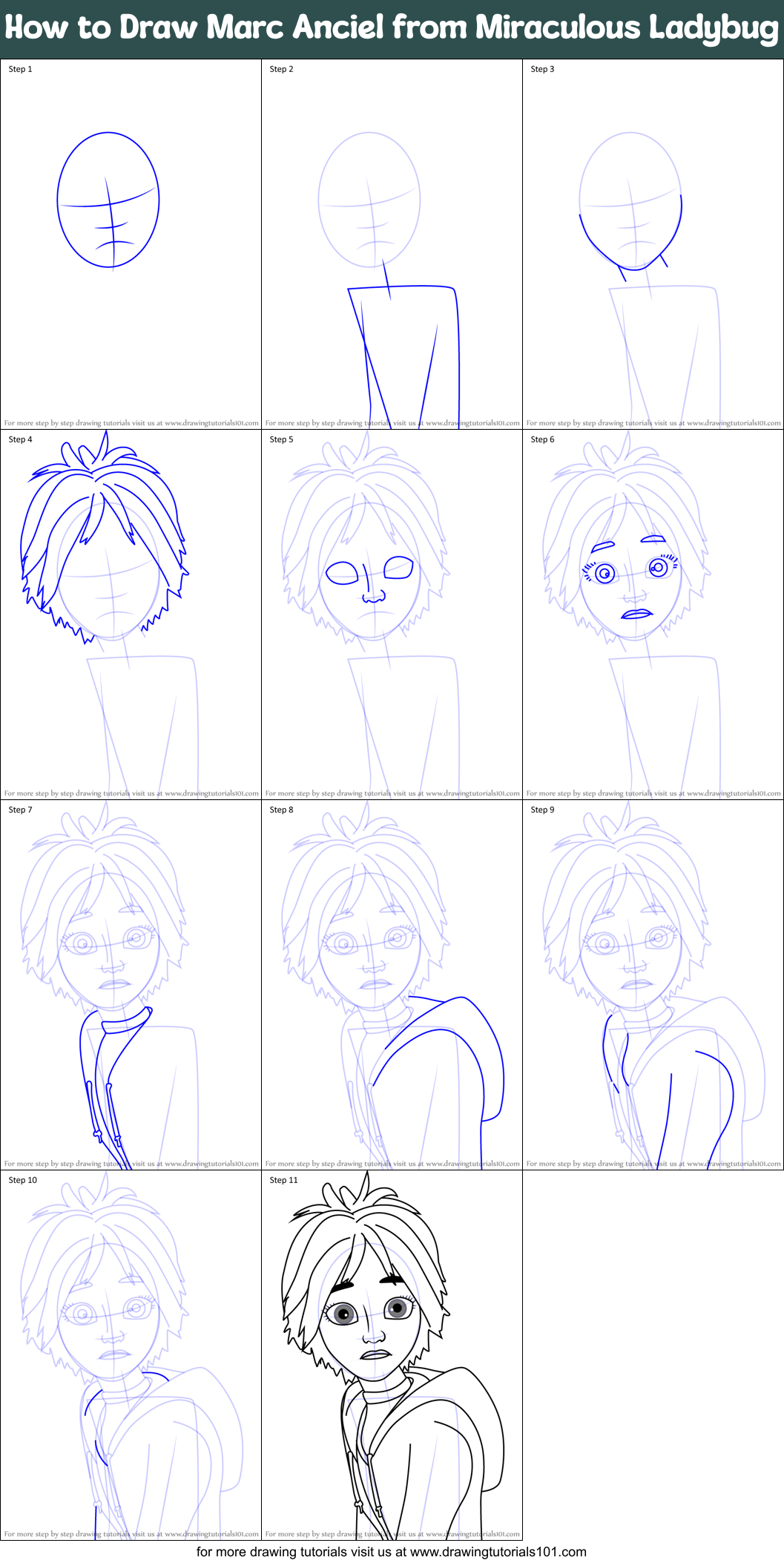 How To Draw Marc Anciel From Miraculous Ladybug Miraculous Ladybug Step By Step DrawingTutorials101