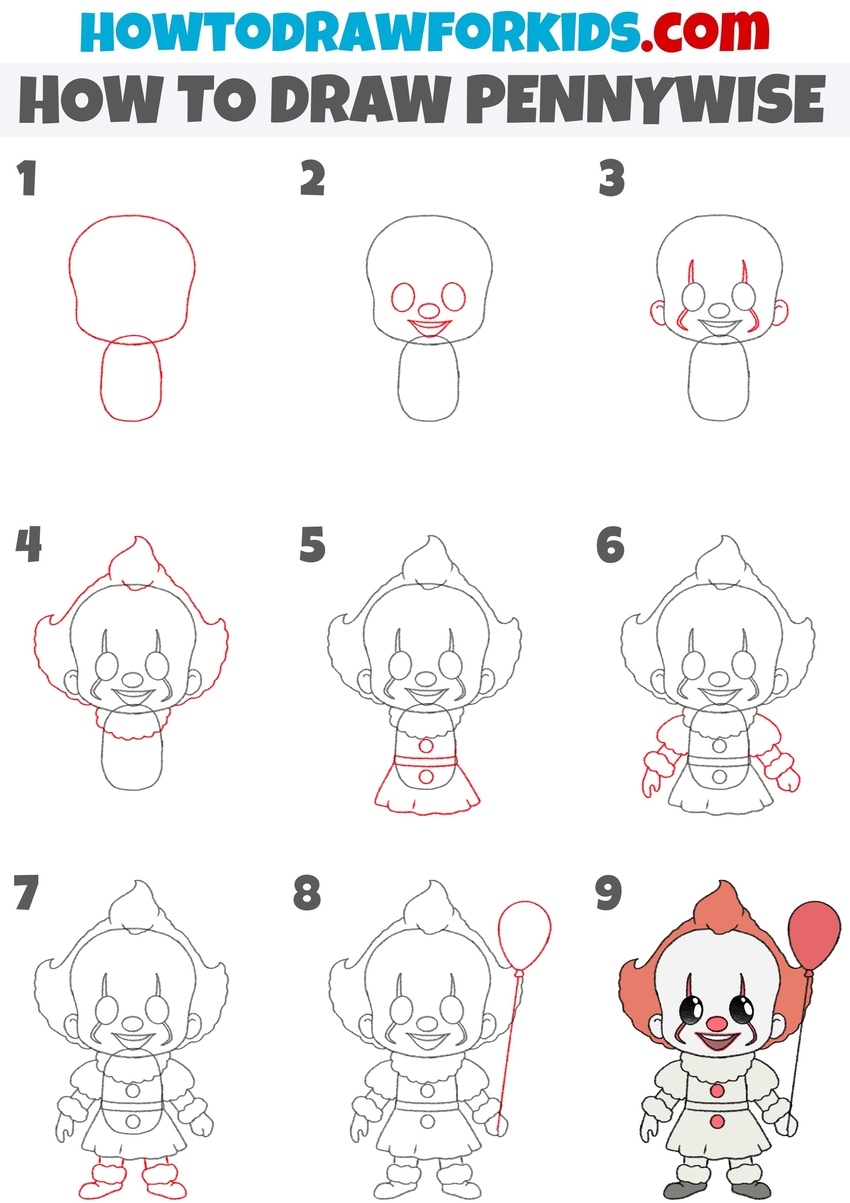 How To Draw Pennywise Easy Drawing Tutorial For Kids