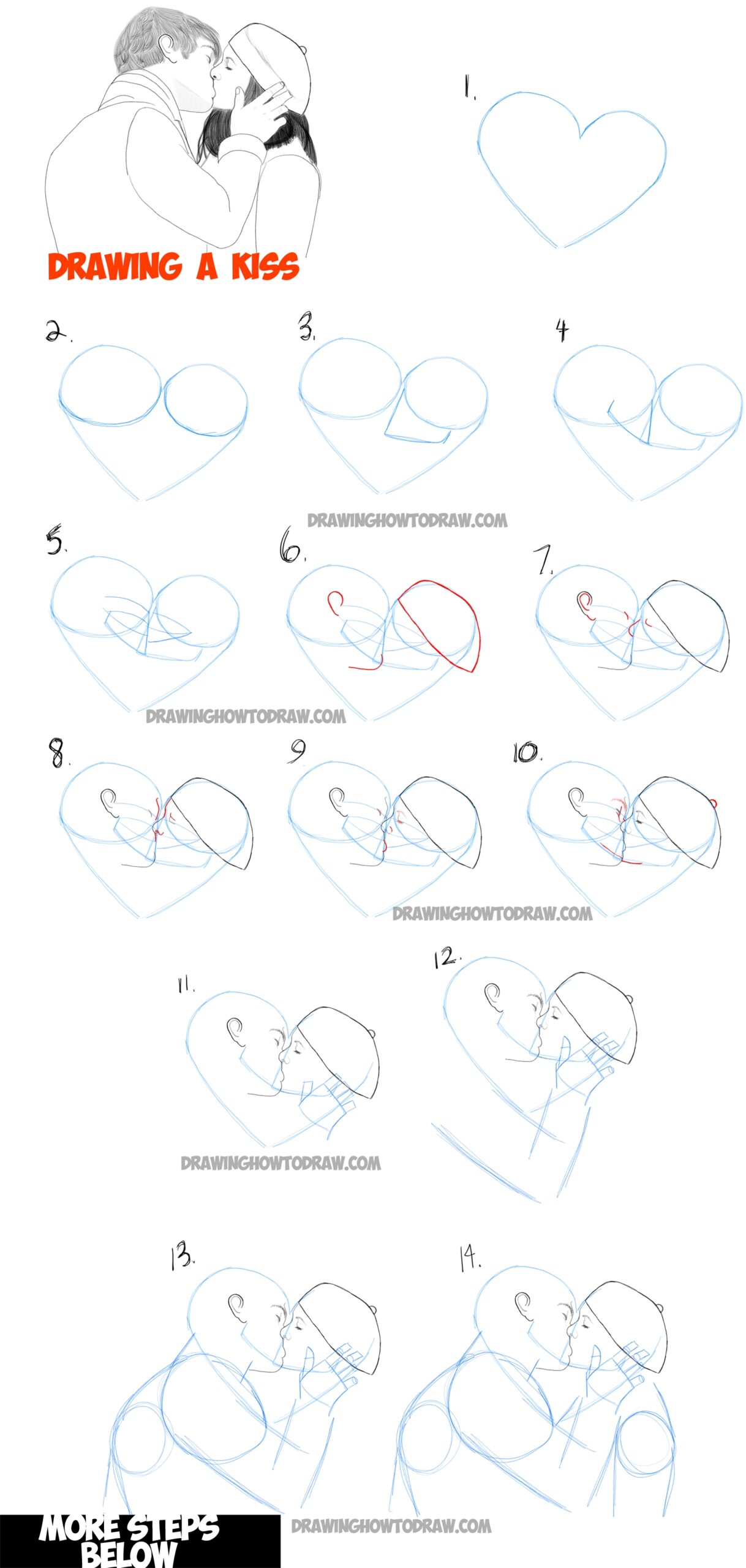 How To Draw Romantic Kisses Between Two Lovers Step By Step Drawing Tutorial How To Draw Step By Step Drawing Tutorials