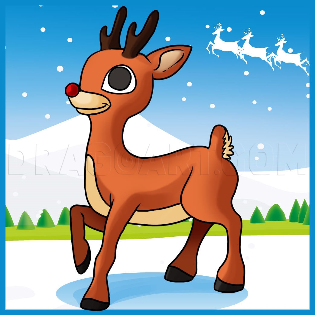 How To Draw Rudolph The Red Nosed Reindeer Drawing Step By Step 