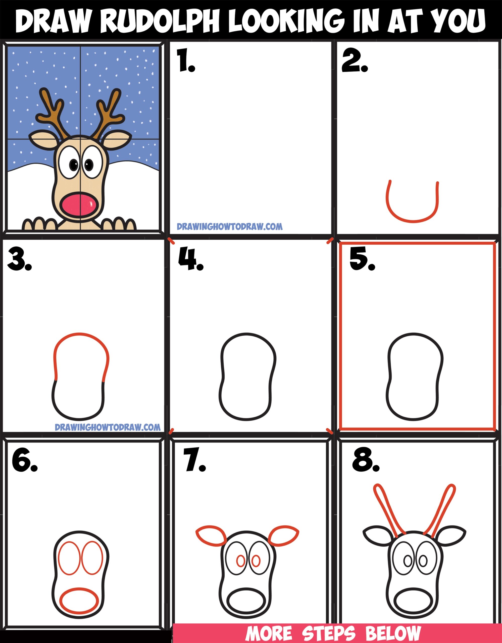how to draw rudolph