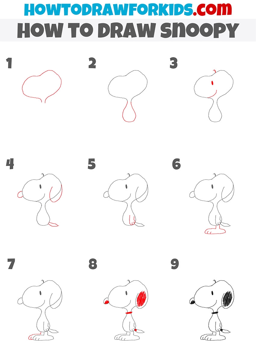 How To Draw Snoopy Easy Drawing Tutorial For Kids