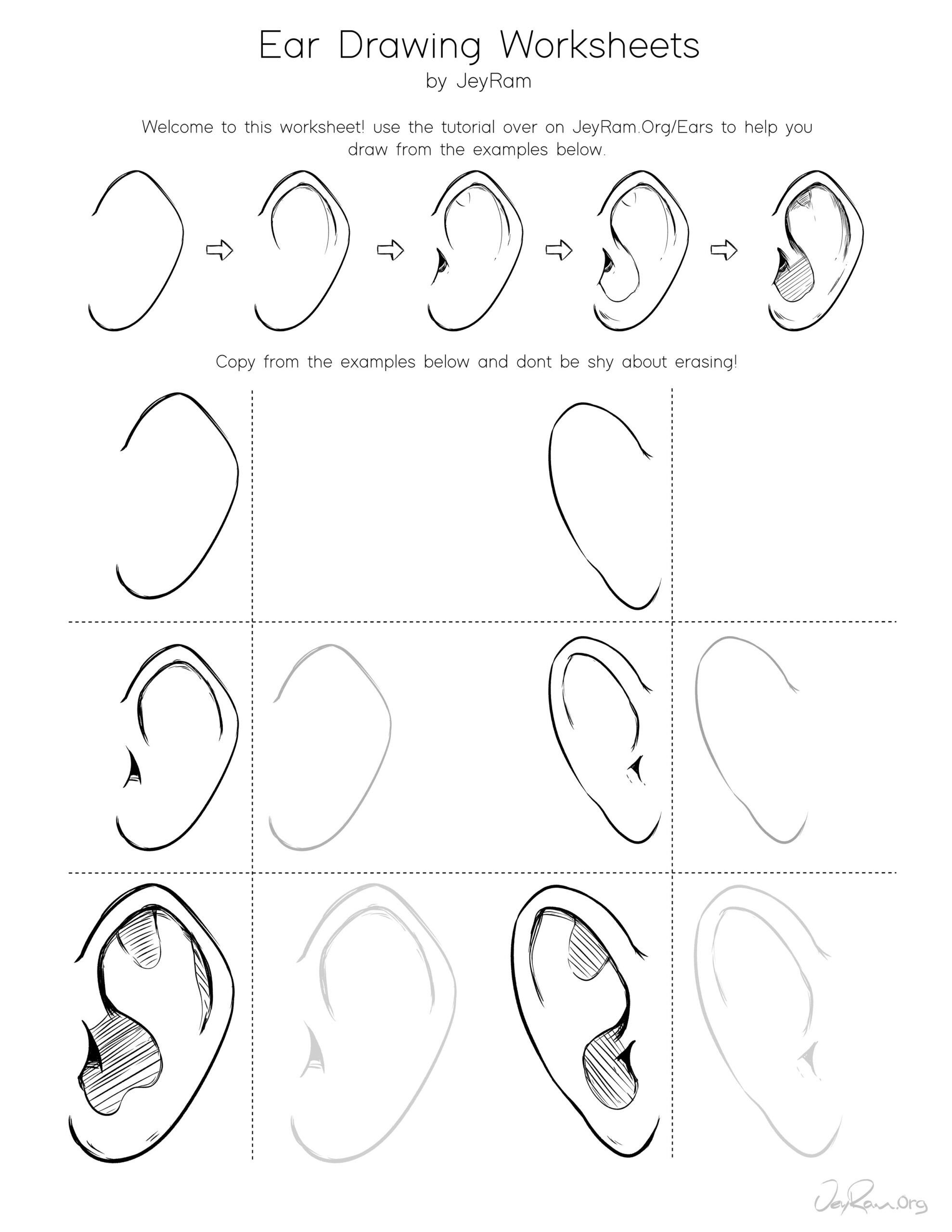 How To Draw The Ear From The Front Step By Step Tutorial For 