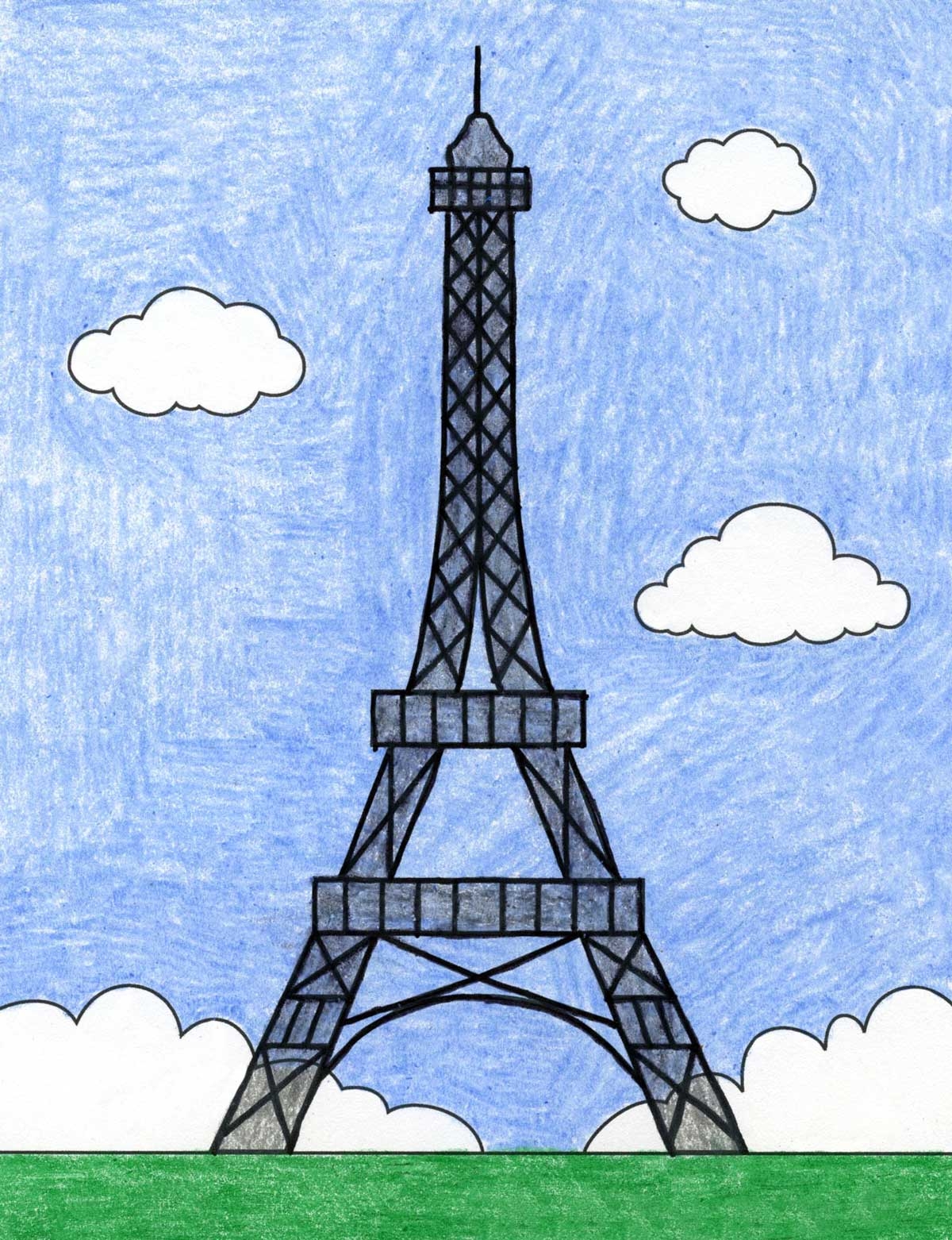 How To Draw The Eiffel Tower Easy Step by Step Art Lesson For Kids