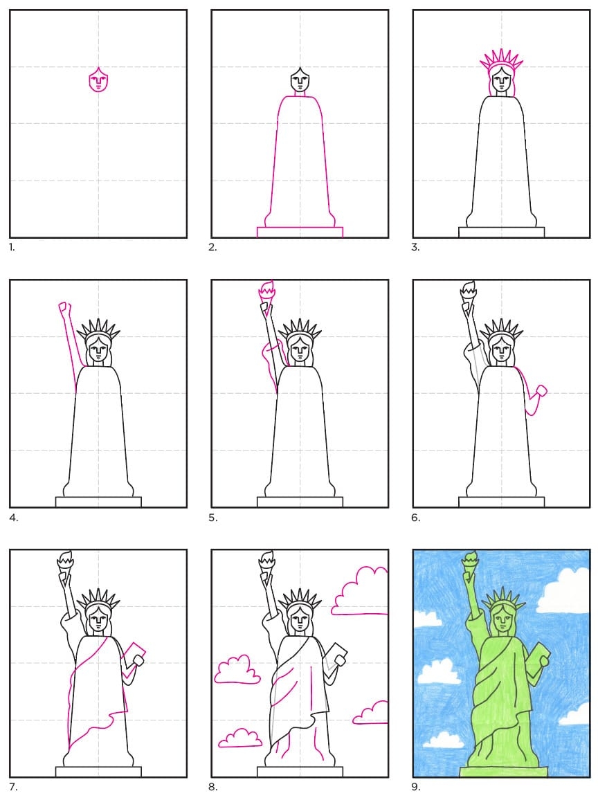 How To Draw The Statue Of Liberty Step by Step Art Lesson For Kids